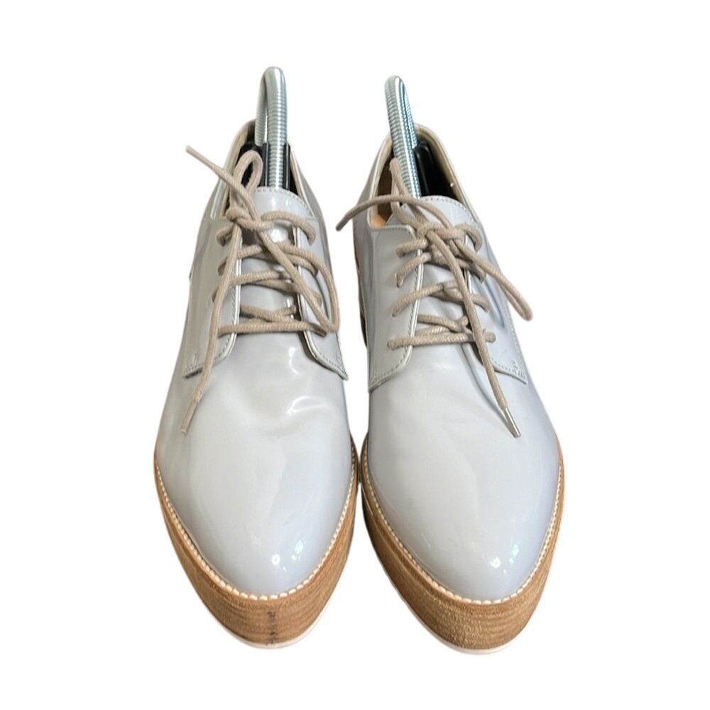 Janet Sport Platform Oxfords Women's size 39 Grey Patent Leather Lace Up Wedge